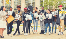 Students with Council member Helen Gym